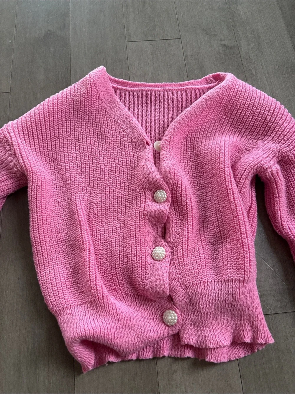 SHEIN Bubblegum Pink V-Neck Button-Up Knit Cardigan - Picture 4 of 7